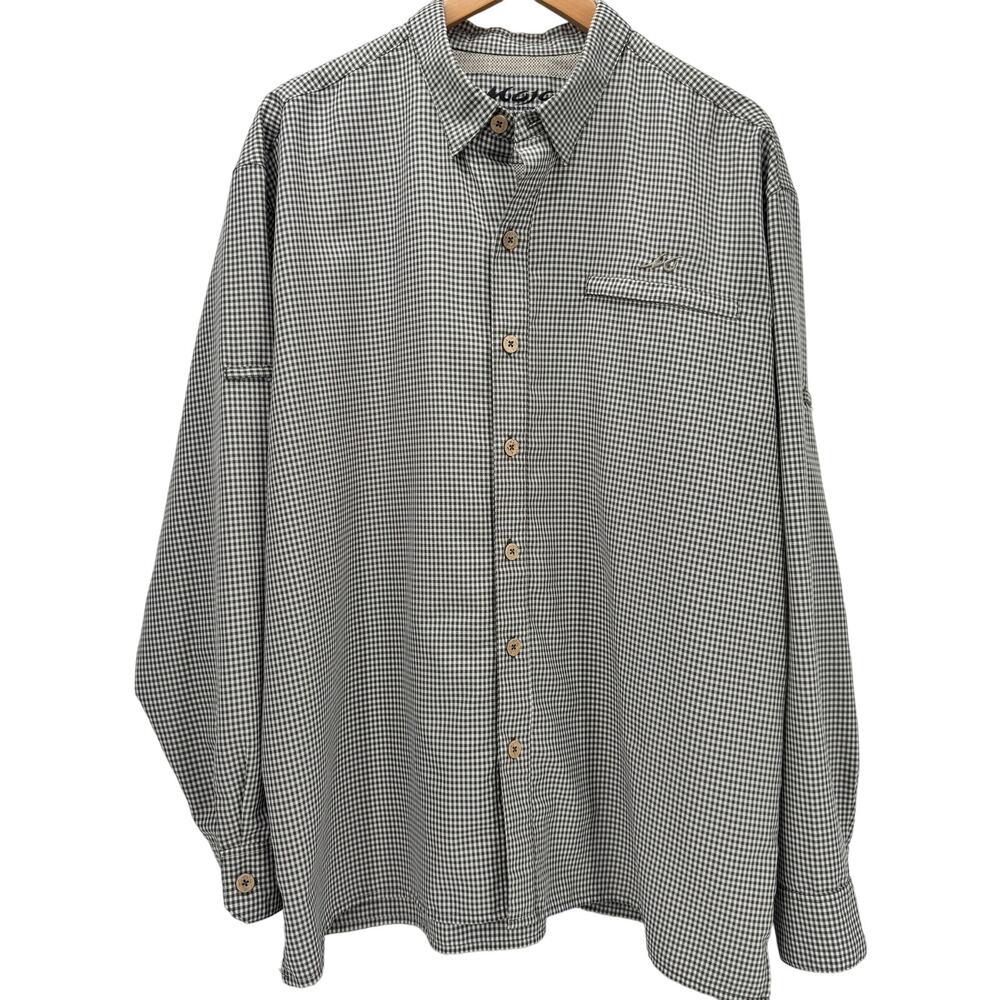 Mojo Sportswear Shirt Mens XL Tan White Gingham Check Vented Fishing Button Up‎